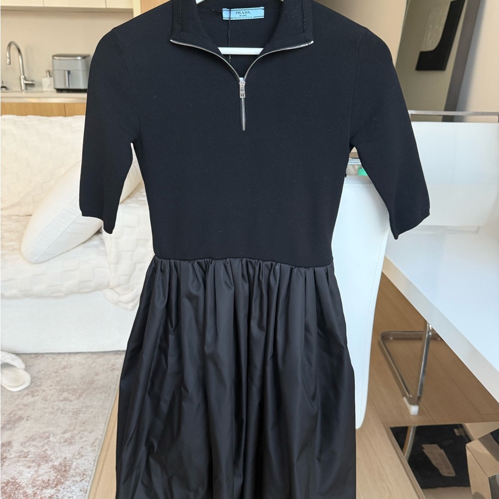 Prada Black Midi Dress with Zip Collar